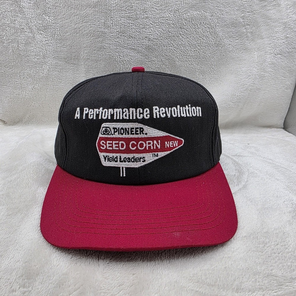 VINTAGE Pioneer Seed Hat Cap Mens Black Red Snapback 90s K-Products‎ USA Farming